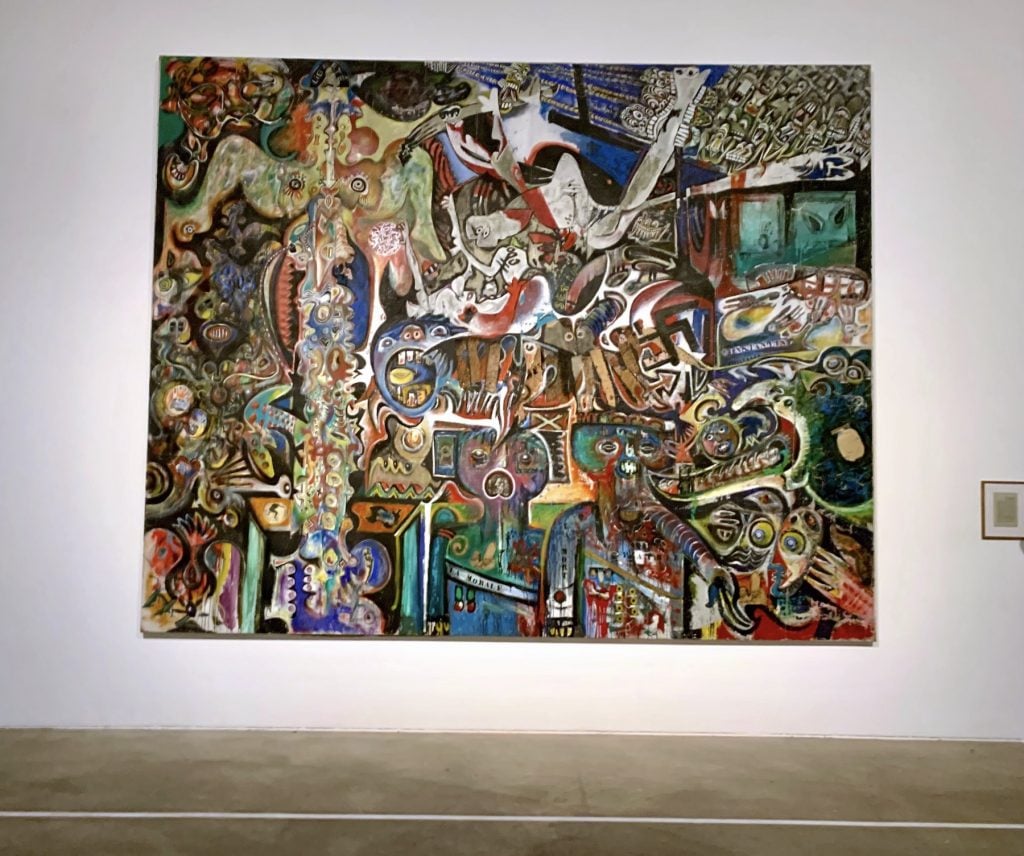 large collective antifascist painting at the Berlin Biennale