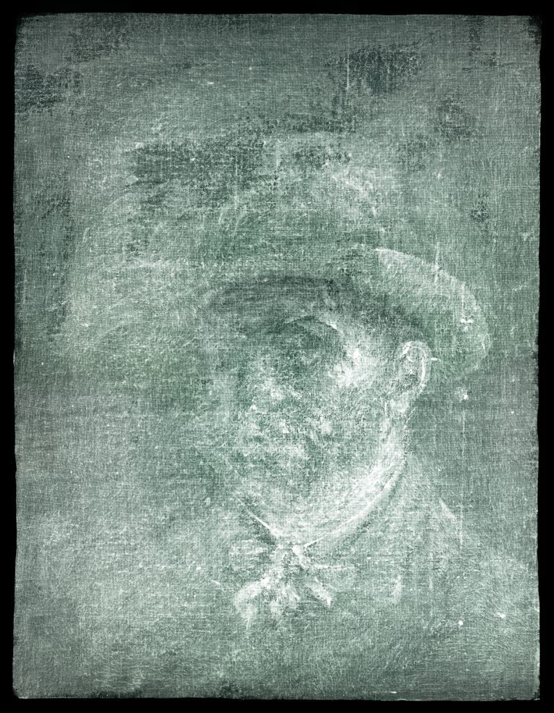 Van Gogh self-portrait revealed by an X- ray of Head of a Peasant Woman (1885). Photo: Graeme Yule/National Galleries of Scotland.