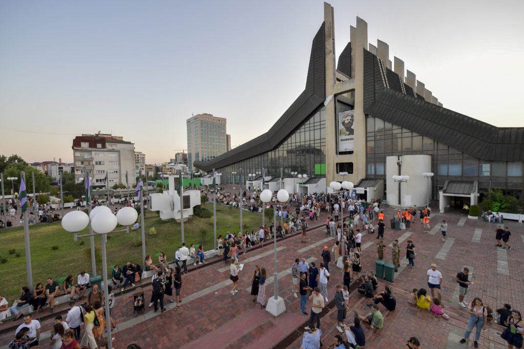 Palace of Youth and Sports in Prishtina on the opening day of Manifesta 14. Courtesy of Manifesta 14.