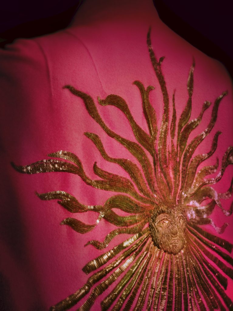 Embroidered details of the Phoebus cloak from Elsa Schiaparelli's winter 1937-38 collection. Courtesy of Musée des Arts décoratifs. © Valérie Belin.