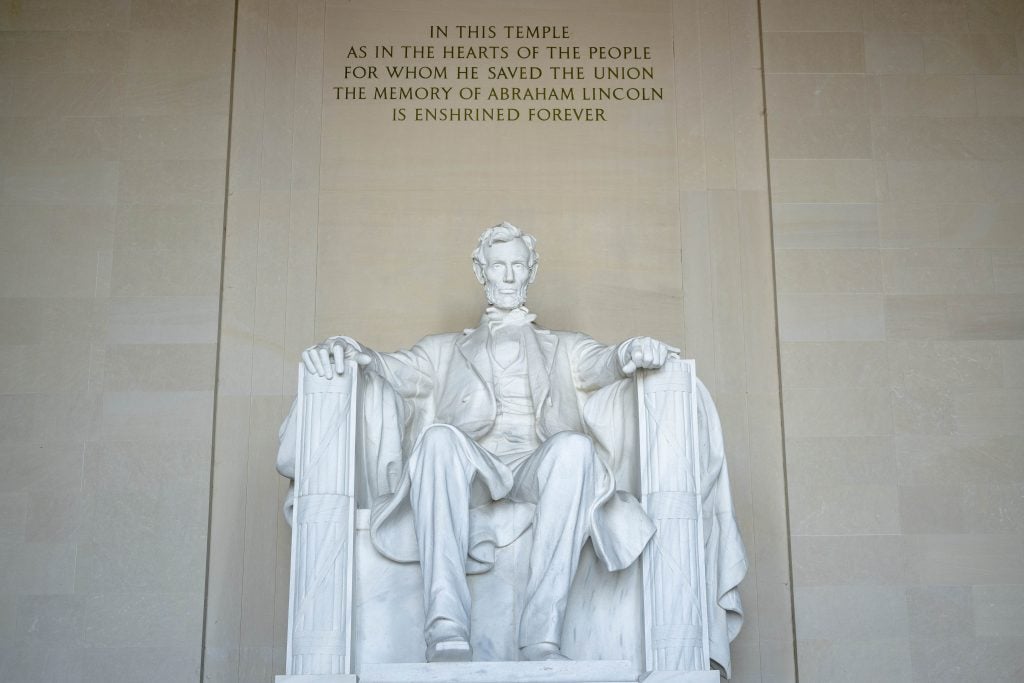 Daniel Chester French, Abraham Lincoln at the Lincoln Memorial on the National Mall in Washington, D.C. Photo by Roy Rochlin/Getty Images.