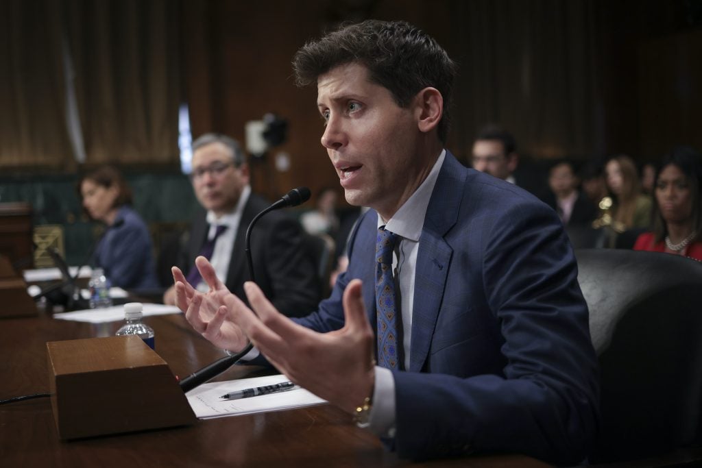 Sam Altman, cofounder and CEO of OpenAI, testifying before the Senate Judiciary Subcommittee on Privacy, Technology, and the Law in May 2023. (Photo by Win McNamee/Getty Images)