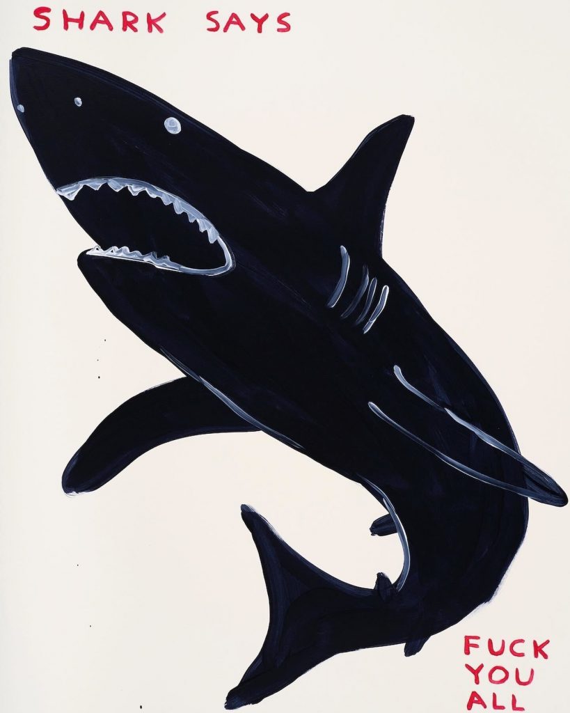 A shark drawing David Shrigley posted to Twitter. Courtesy of the artist.