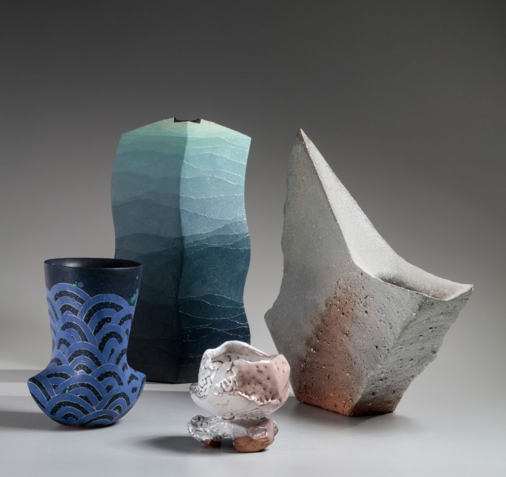 Works from "Listening to Clay: Conversations with Contemporary Japanese Ceramic Artists" at Joan B. Mirviss Ltd., New York. Photo courtesy of Joan B. Mirviss Ltd., New York.