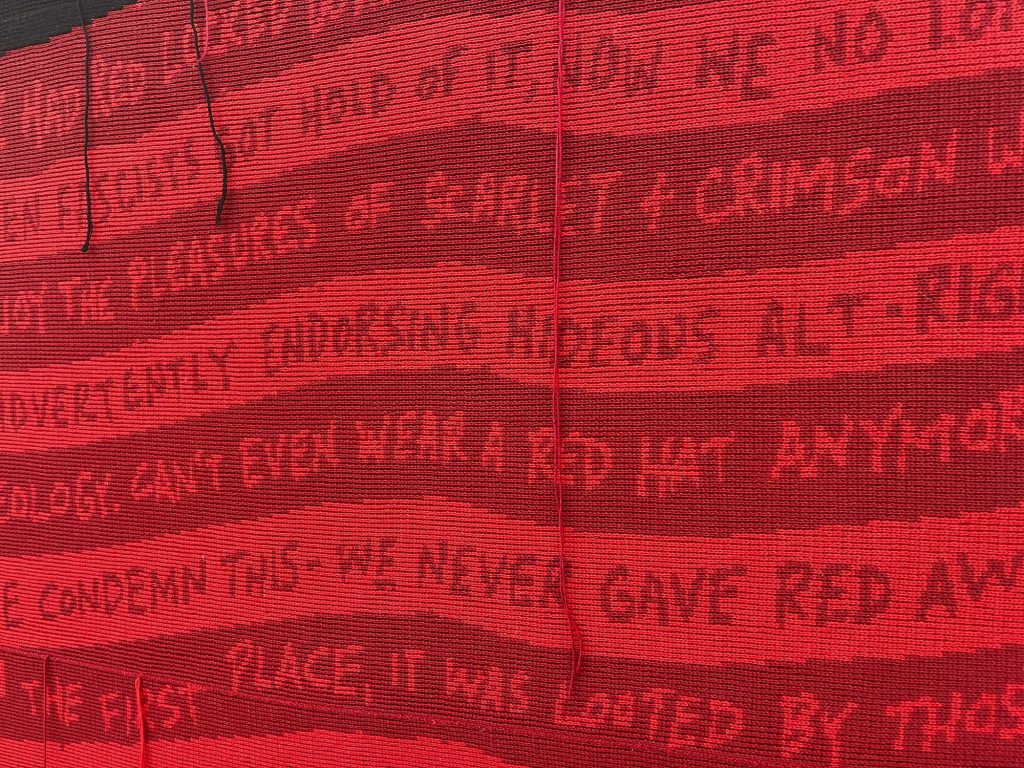 Lisa Anne Auerbach, <em>We demand the return of red</em> (2022). Photo courtesy of the artist and Gavlak Los Angeles and Palm Beach.