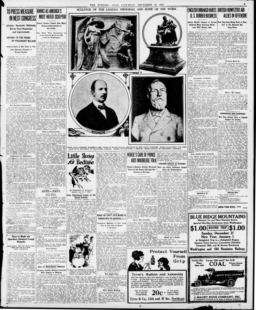 A historic newspaper article claiming Daniel Chester French "ranks as America's most noted sculptor." Photo courtesy of Eduardo Montes-Bradley.
