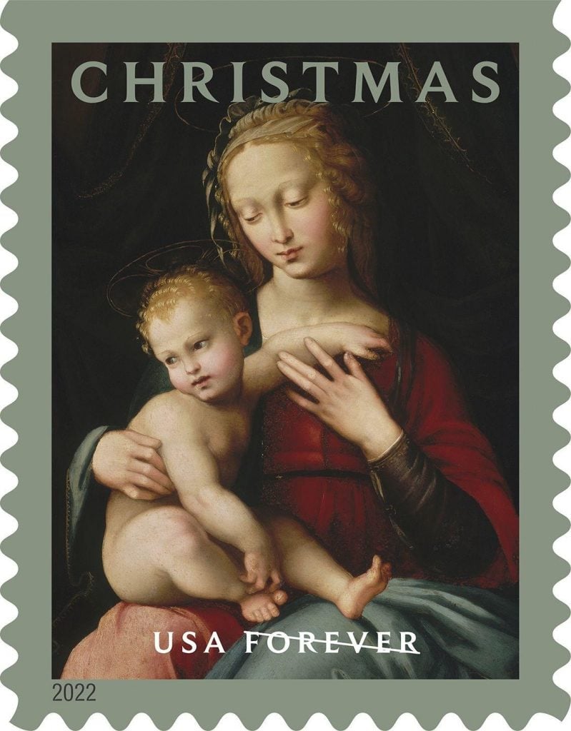 The Master of Scandicci Lamentation, <i>Virgin and Child</i> (ca. 16th century). Courtesy of the Museum of Fine Arts Boston and the USPS.