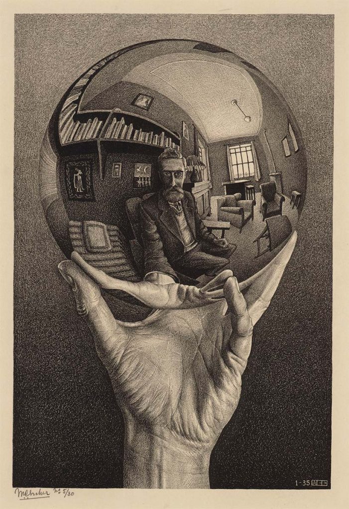 M.C. Escher, Hand with Reflecting Sphere (1935). ©The M.C. Escher Company, The Netherlands; courtesy of Michael S. Sachs.