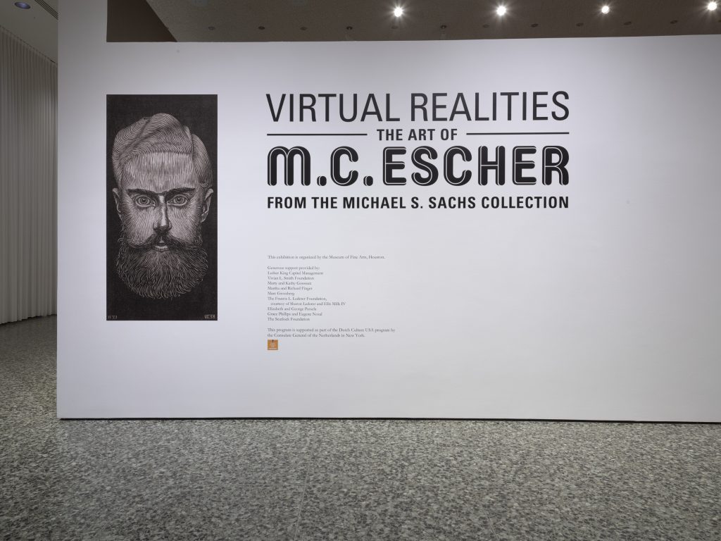 M.C. Escher, "Virtual Realities," exhibition view, courtesy the Museum of Fine Arts, Houston, 2022.