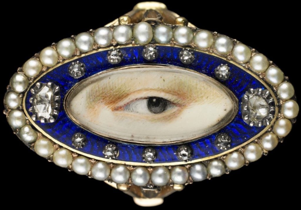 Blue enamel, diamond, and pearl broch (c.a. 1790). Courtesy of the Skier Collection.