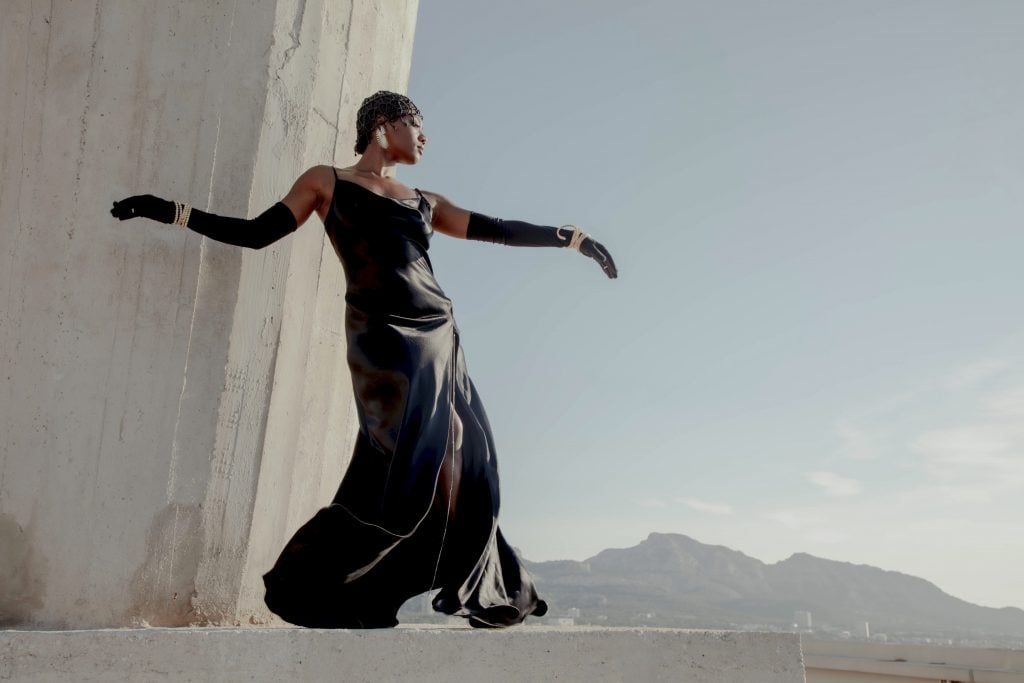 Gerard & Kelly, still from Bright Hours (2022), featuring dancer Emara Neymour-Jackson as Josephine Baker. Courtesy of Gerard & Kelly and Marian Goodman Gallery.