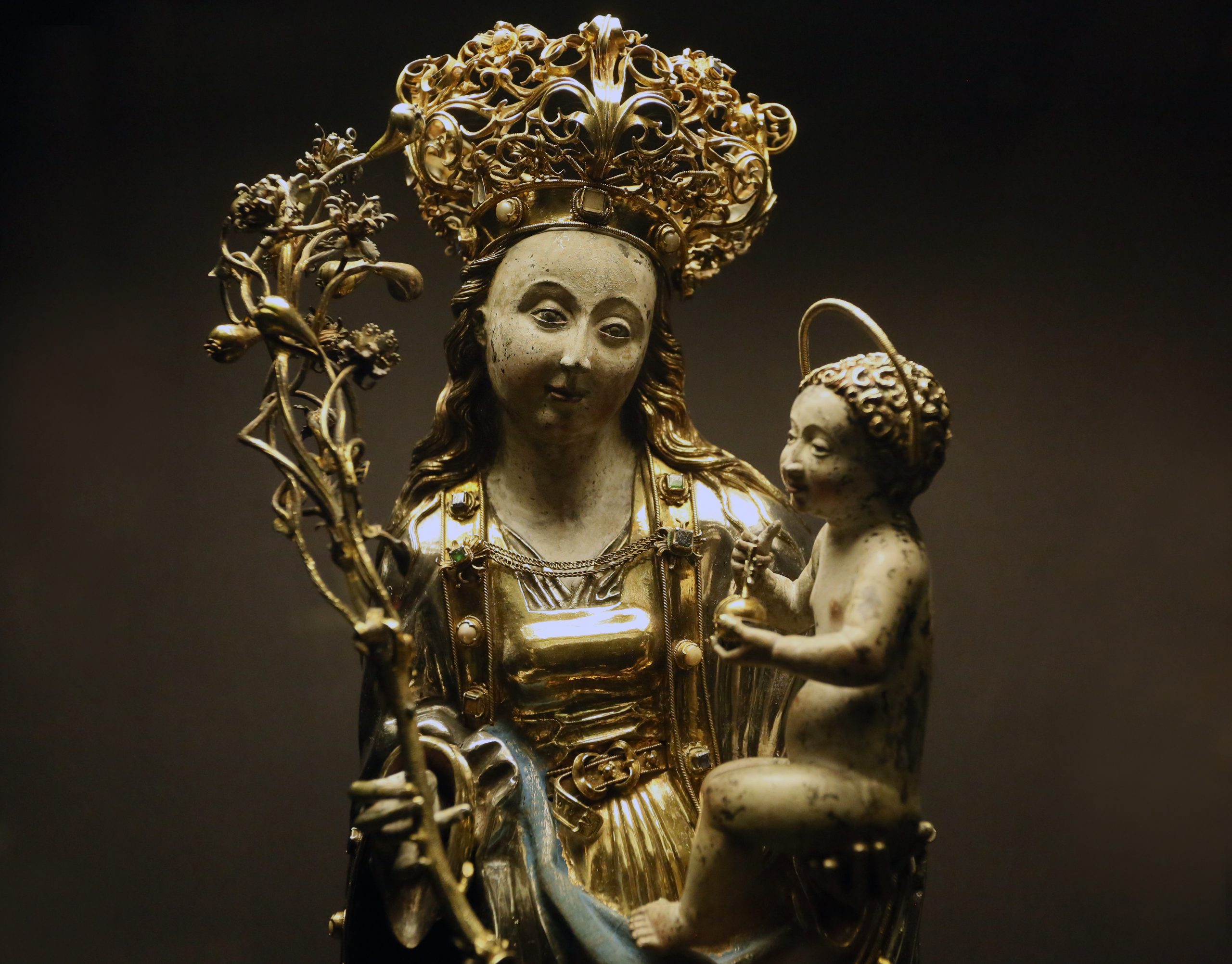 A Virgin Mother with child from the Lueneburg Ratssilber (around 1510), part of the Guelph Treasure, is displayed in the Bode Museum in Berlin in 2014. Photo by Stephanie Pilick/dpa/picture alliance via Getty Images.