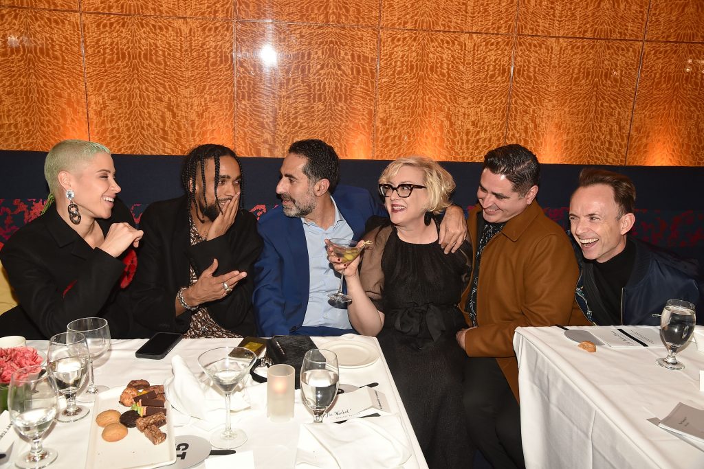 Kennedy Yanko, Samuel Kareem, Amir Shariat, Karen Lautanen, Jose Diaz and Shane Elipot at the Andy Warhol Museum's NYC Fundraising Dinner at Bryant Park Grill on November 15, 2021 in New York City. (Photo by Patrick McMullan/Patrick McMullan via Getty Images)