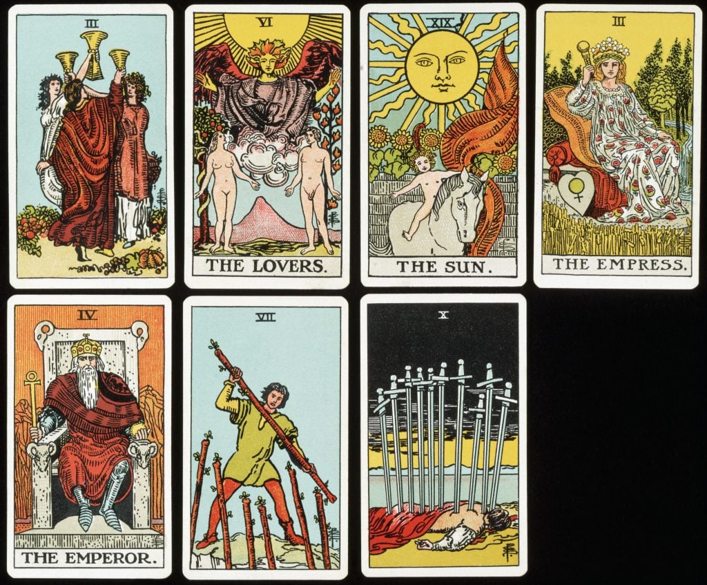 Tarot Cards from the Rider Tarot Deck.  Photo by © Historic Image Archive/CORBIS/Corbis via Getty Images.