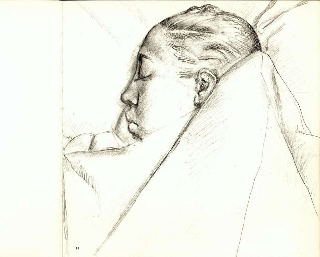 Le Corbusier's drawing of Josephine Baker sleeping, 1929. (c) FLC/ADAGP. Courtesy of Gerard & Kelly and Marian Goodman Gallery.