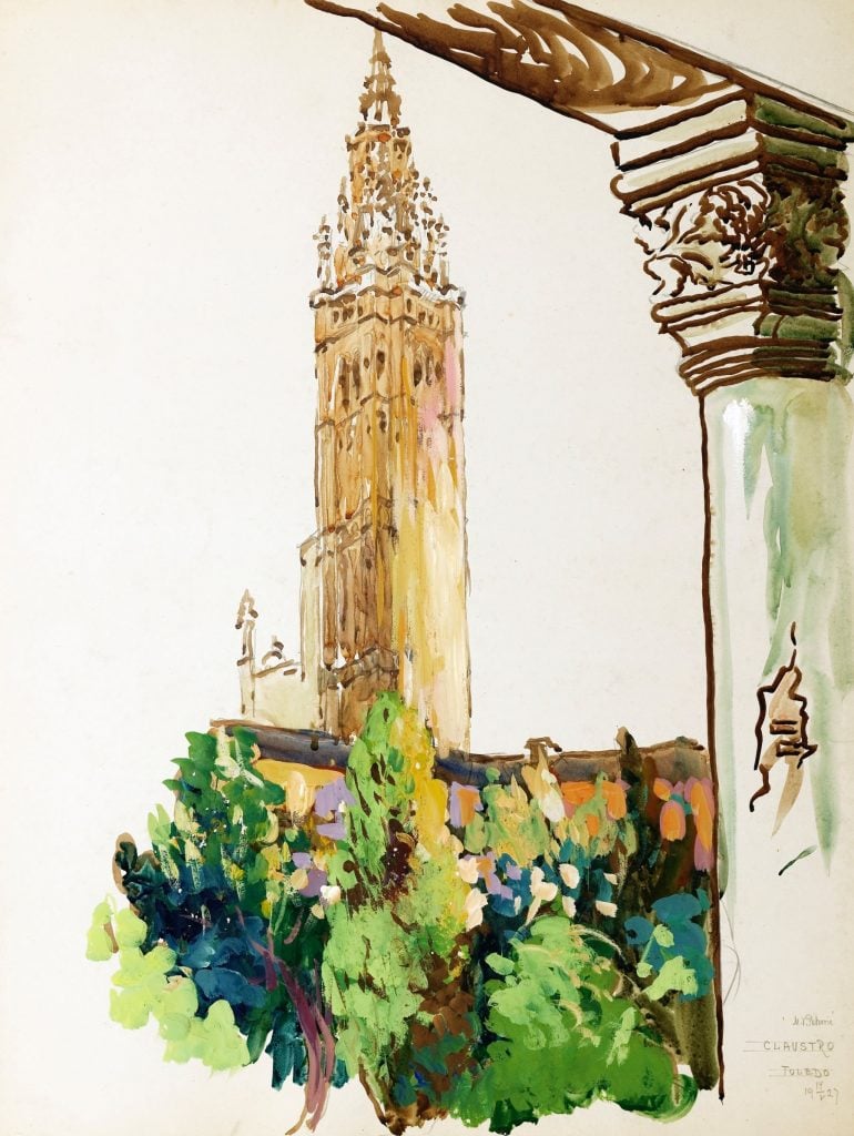 Milan Petrovic, Toledo Cathedral Tower Seen from a Cloister