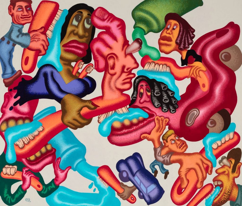 Peter Saul, <i>Who's Brushing Your Teeth?</i> (2022). Photo: Kevin Noble. Courtesy Michael Werner Gallery. 