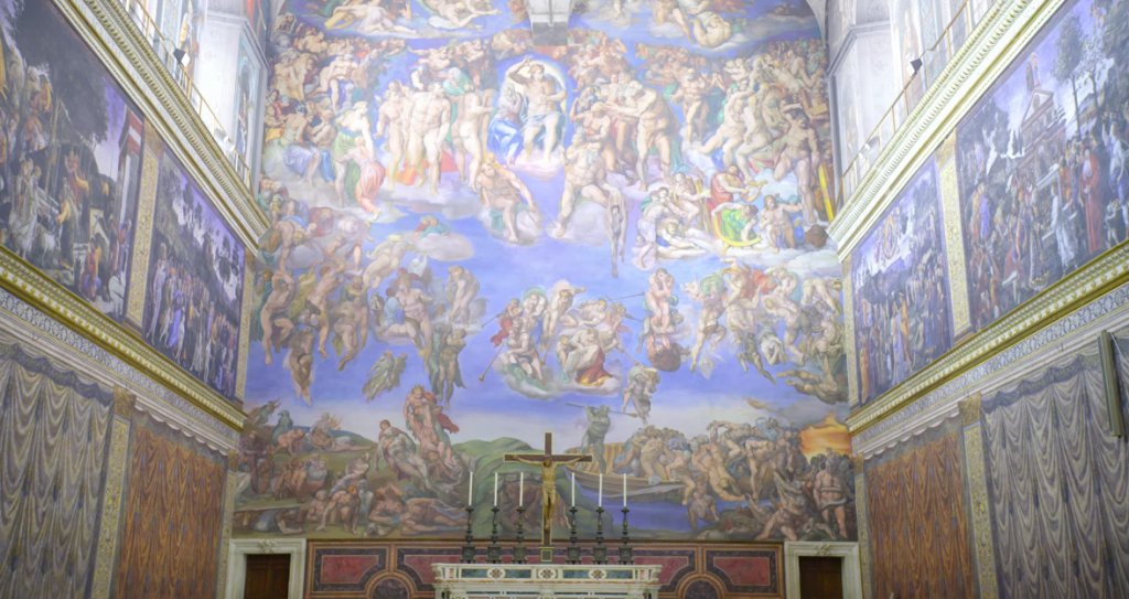 Netflix's recreation of Michelangelo's The Last Judgement featured in the 2019 film. Courtesy of Netflix.