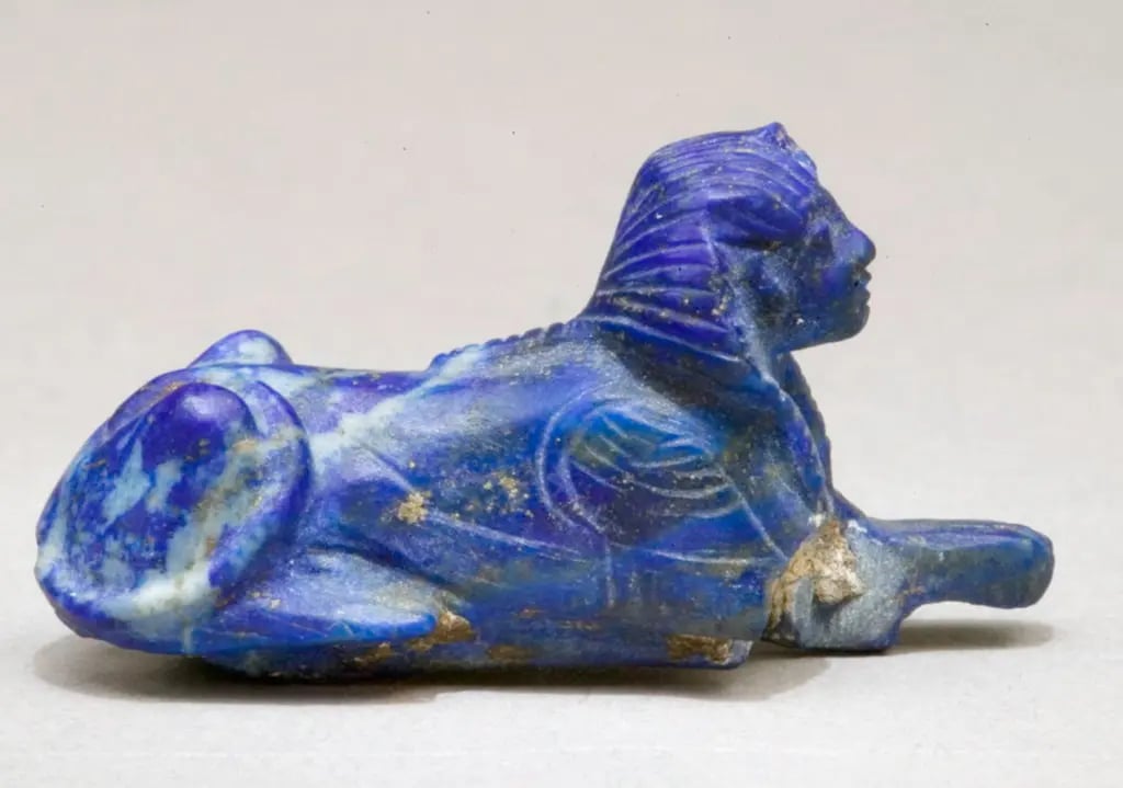 The Metropolitan Museum of Art returned this lapis lazuli sphinx bracelet inlay from its collection to Egypt because it had been stolen from the tomb of King Tut. Photo courtesy of the Metropolian Museum of Art, New York.