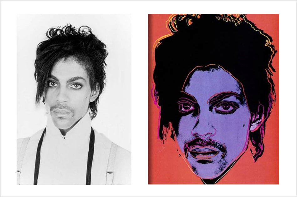 Lynn Goldsmith's photo of Prince and the Andy Warhol artwork derived from it. 