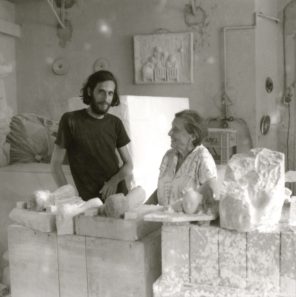 Jerry Gorovoy and Louise Bourgeois with works in progress, Carrara, Italy, 1981. Photo: © The Easton