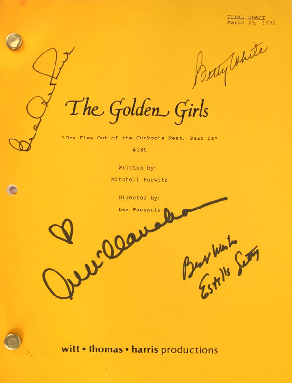 The Golden Girls pilot first draft script, read by White when considering taking the part of Rose ($1,000 - $2,000)