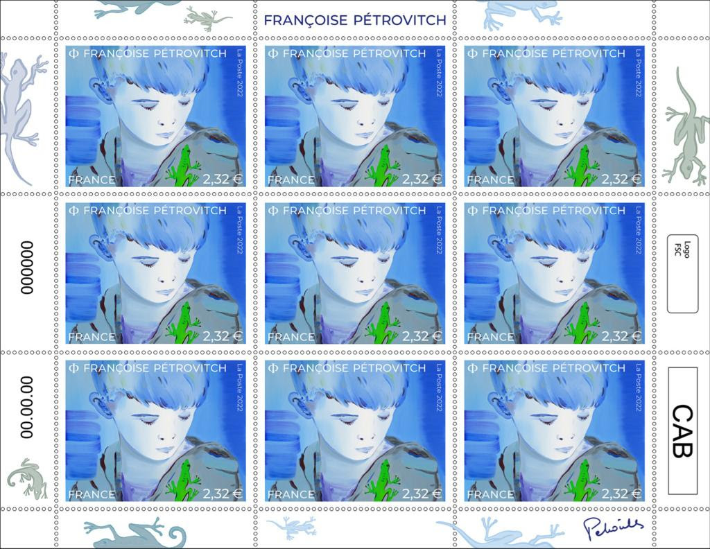 French stamp designed by Françoise Pétrovitch, 2022. Courtesy of Helwaser Gallery.