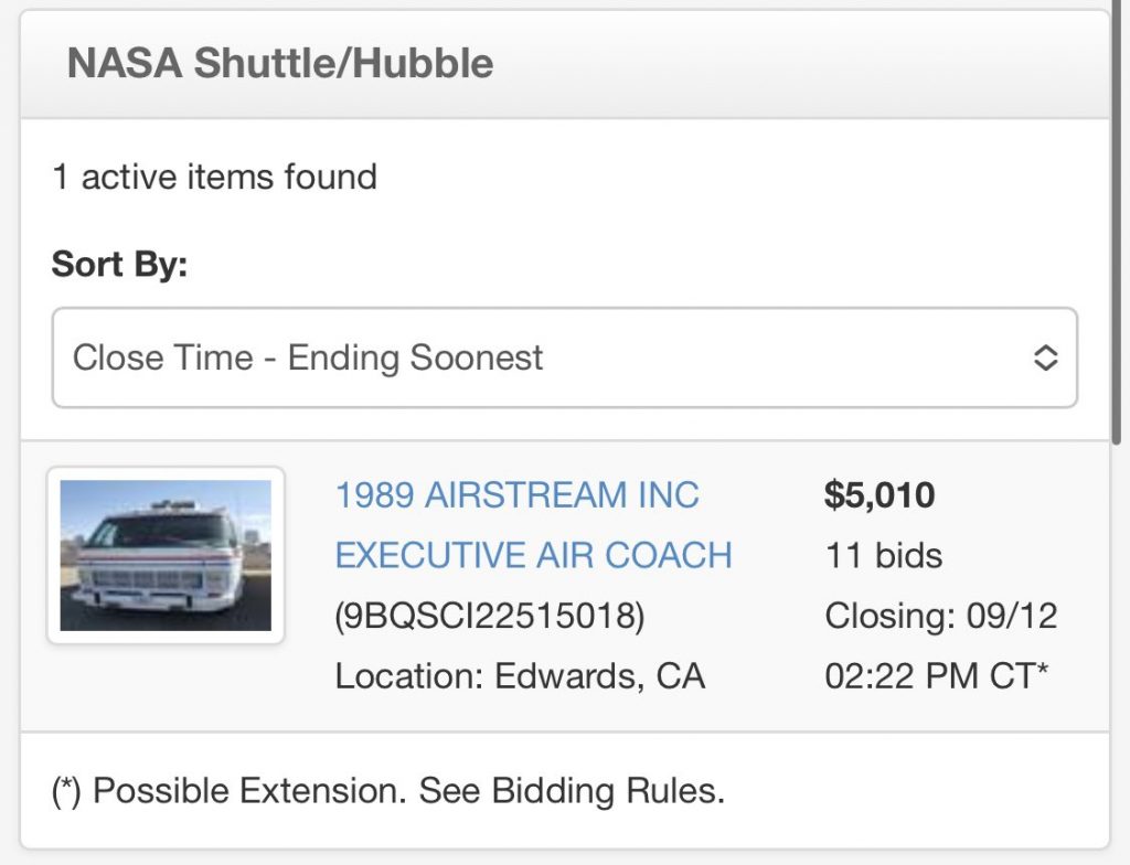 Screenshot of a listing for a GSA Auctions