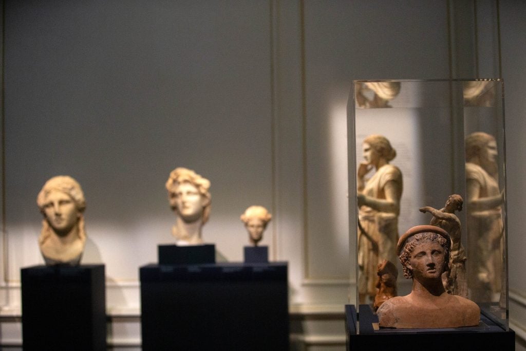 Antiquities are seen during a preview of the exhibition 
