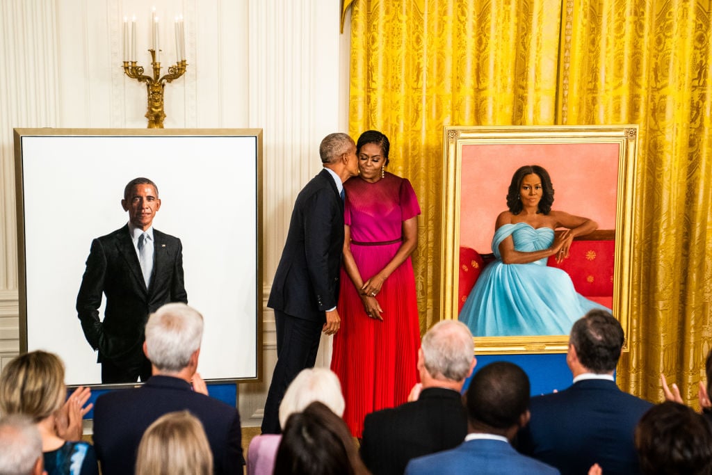 Former President Barack Obama and former First Lady Michelle Obama after unveiling their official White House portraits during a ceremony in the East Room of the White House on Wednesday September 7, 2022. Photo by Demetrius Freeman for the <em>Washington Post</eM> via Getty Images.