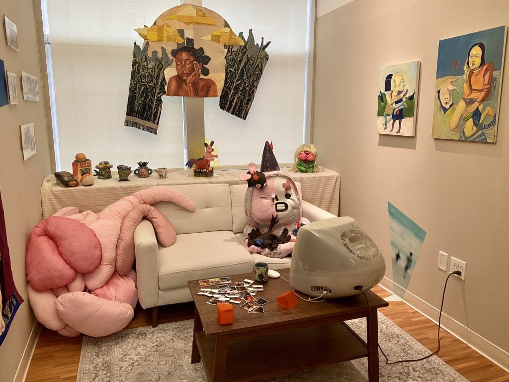 "Heterotopic Home: A Familiar Site of daily life," curated by Milly Cai Gemma Cirignano and Madi Shenk, at New York's SPRING/BREAK Art Show 2022. Photo by Sarah Cascone.