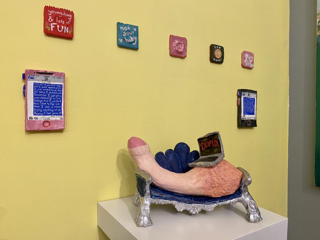 Work by Colin J. Radcliffe in "Homosocializing and the Eternal Fem: Colin J. Radcliffe and Maureen Dougherty" curated by Maureen Sullivan at New York's SPRING/BREAK Art Show 2022. Photo by Sarah Cascone. 
