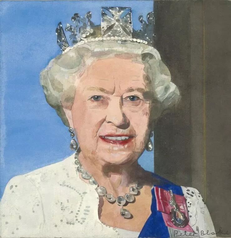 Peter Blake, <i>Portrait of Queen Elizabeth II (Radio Times Diamond Jubilee Royal Souvenir Cover)</i>, (2012). Courtesy of Waddington Custot.