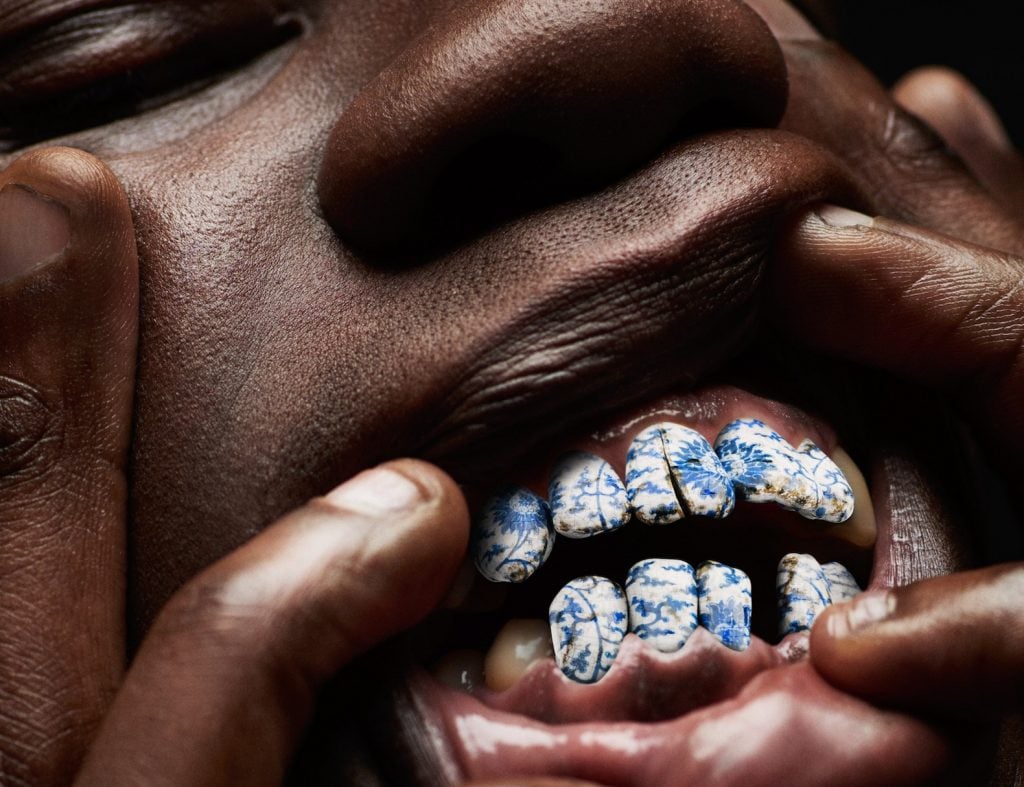 Ffrench turned musician Yves Tumor's teeth into her canvas, shot by Daniel Sannwald for <i>Dazed</i>. Courtesy of Isamaya Ffrench.