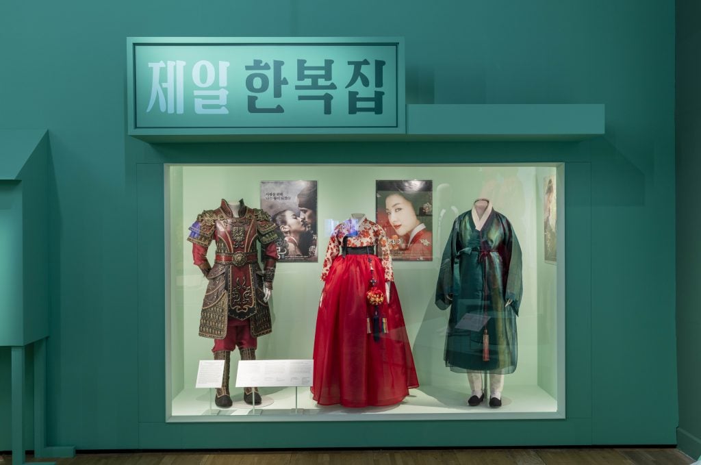 Installation image of Hallyu! The Korean Wave at the V&A. Photo: Ⓒ Victoria and Albert Museum, London.