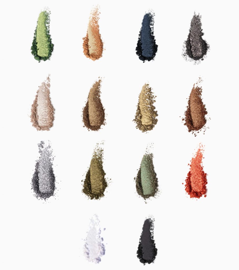 Swatches of the Industrial Color Pigments eyeshadow palette by Isamaya Beauty. Courtesy of Isamaya Beauty.