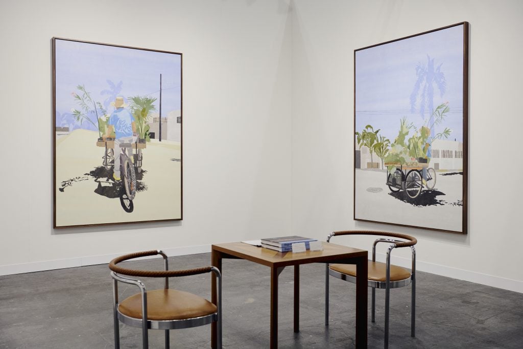 Installation view of Hugo McCloud paintings at Sean Kelly. Courtesy of the Armory Show.