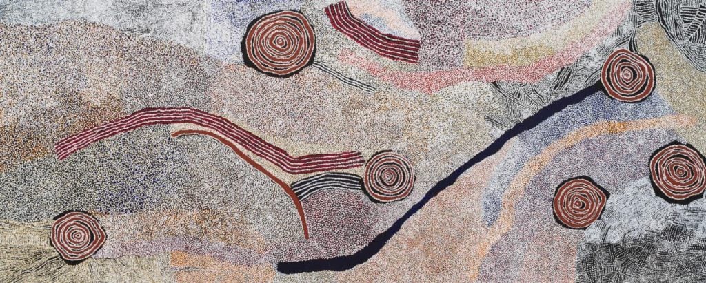 Bill Whiskey Tjapaltjarri, Rockholes and Country Near the Olgas (2008). Collection of Steve Martin and Anne Stringfield.