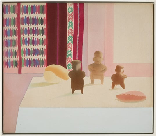 Elizabeth Osborne, Statues with Peruvian Weaving (1976). Courtesy of Berry Campbell.