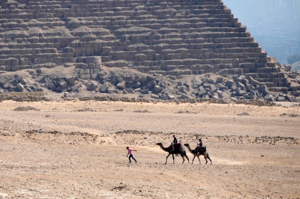 Camels riding near the Great Pyramid