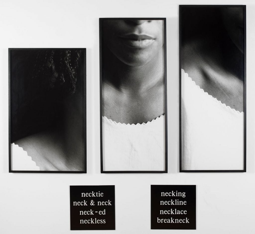 Lorna Simpson, Necklines (1989). Photo by Adam Reich, collection of the Studio Museum in Harlem, gift of Emily and Jerry Spiegel, ©Lorna Simpson.