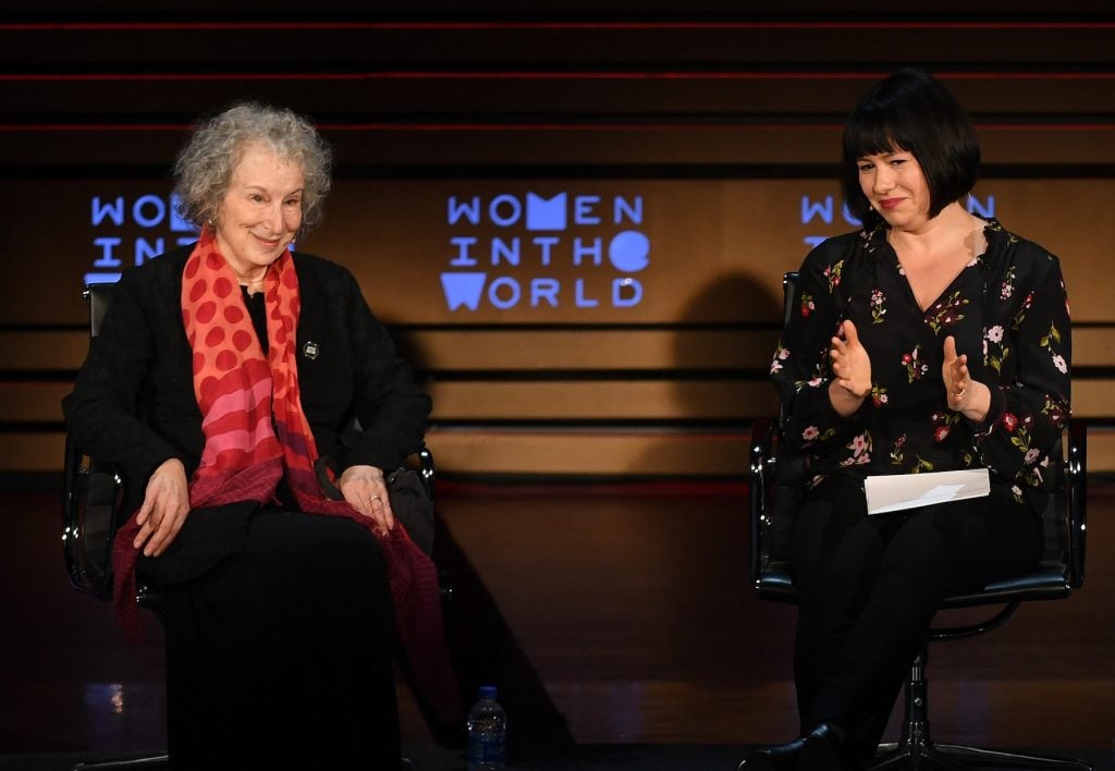 Columnist Michelle Goldberg (right) with Margaret Atwood