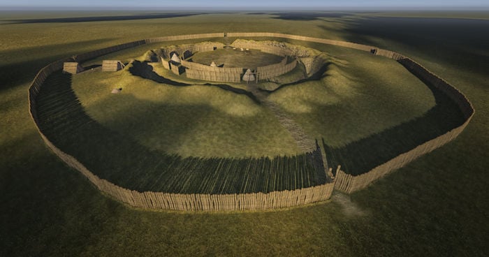 Artist’s impression of what a Neolithic roundel structure may have looked like while in use. Image courtesy of the Institute of Archaeology of the Czech Academy of Sciences.