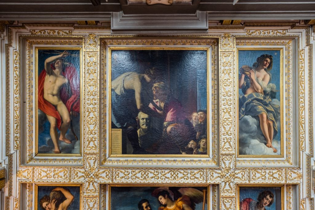 The ceiling of the Casa Buonarroti, Florence, including Artemisia Gentileschi,Allegory of Inclination (1816). Photo by Olga Makarova, courtesy of the Casa Buonarroti, Florence.