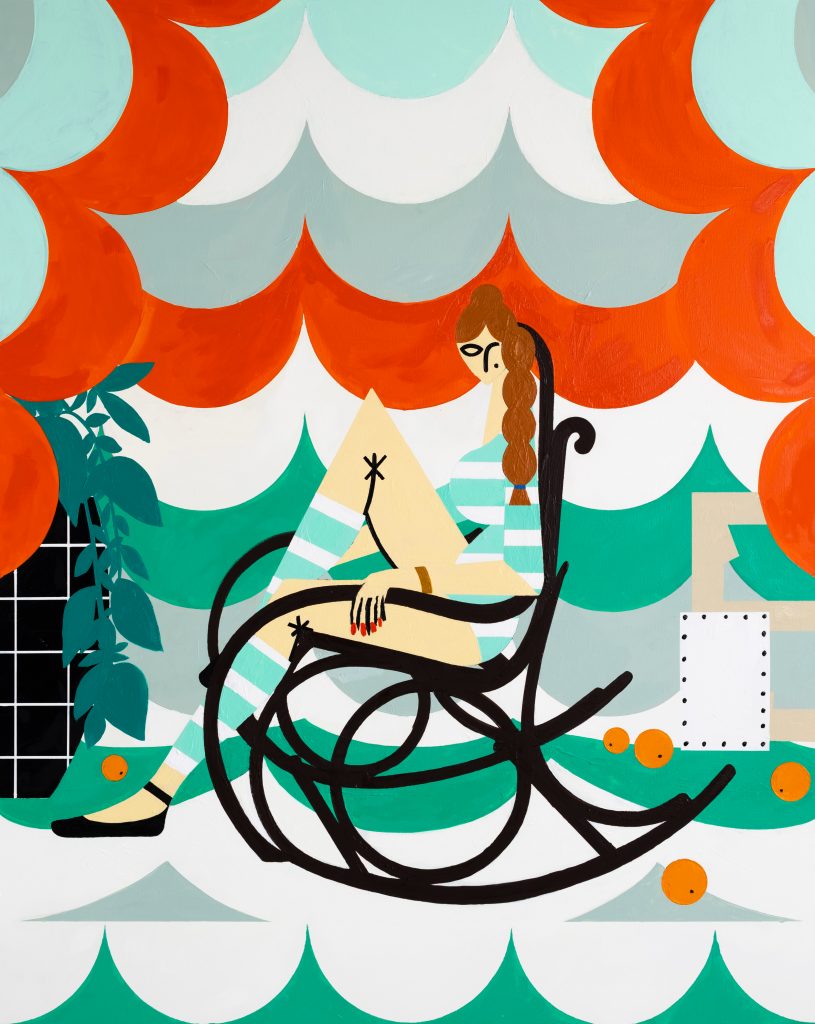 Farah Atassi, Dancer in Rocking Chair (2022). Courtesy of the artist and Almine Rech.