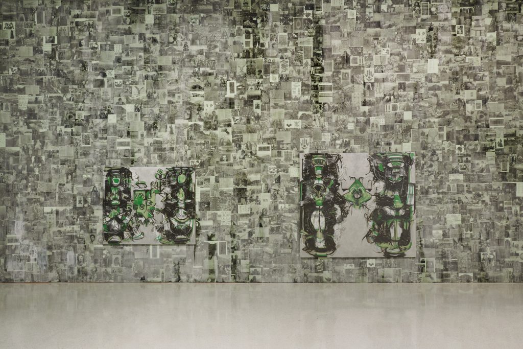 Melike Kara, installation vies of qarajorlu / pahlevanlu (left); darreh gaz (dorunger valley / bajgiran region) (right); and weaving (background), (all works 2022), in the 58th Carnegie International. Courtesy of the artist and Carnegie Museum of Art; photo: Sean Eaton.
