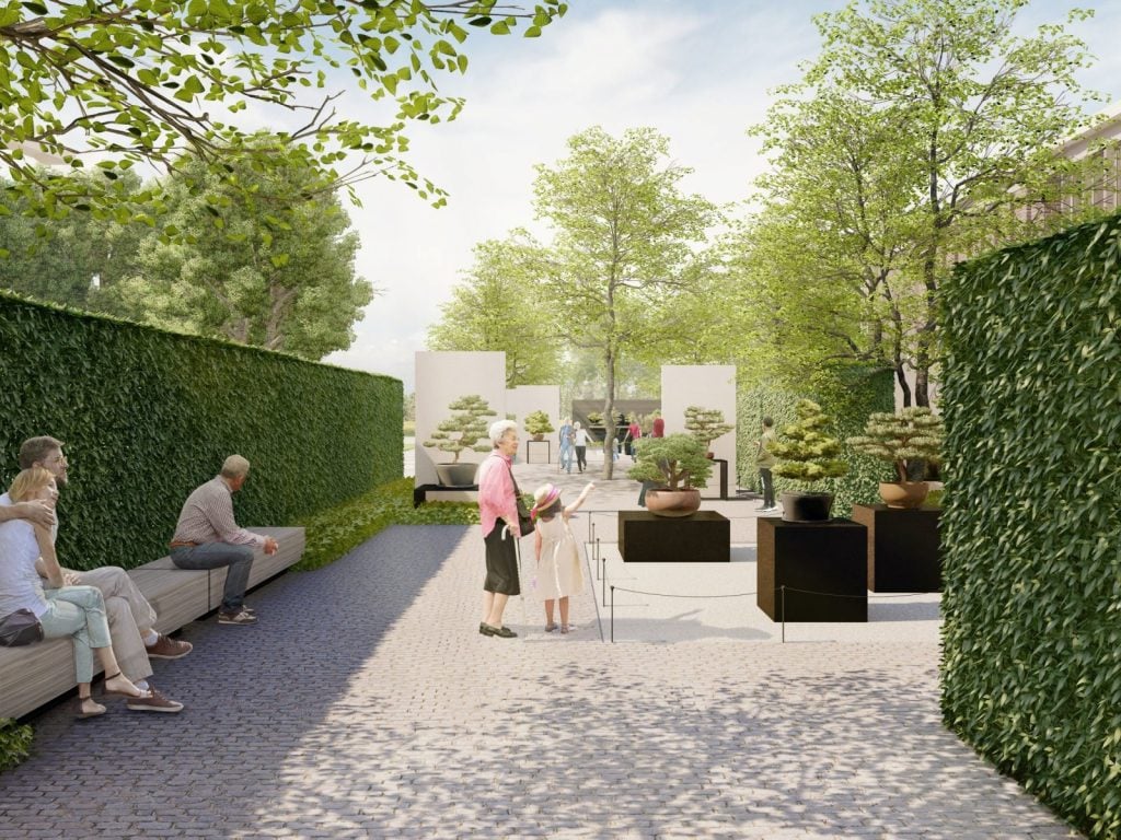 A rendering of Longwood Gardens' planned Bonsai Courtyard. Image courtesy of Longwood Gardens.