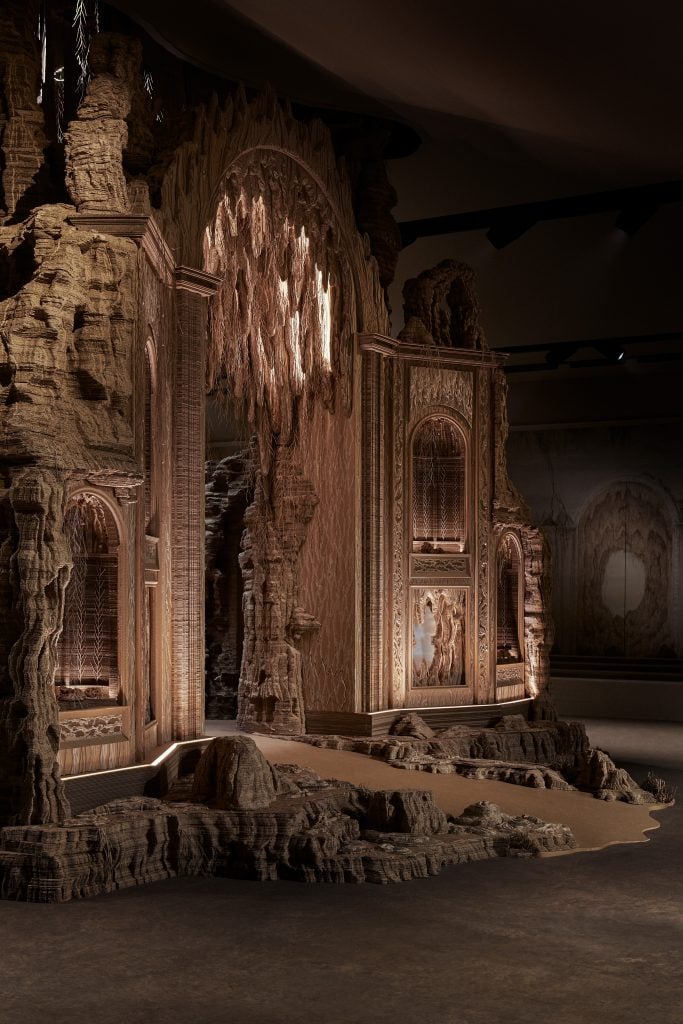 A view of Eva Jospin's cardboard grotto. Courtesy of Dior.