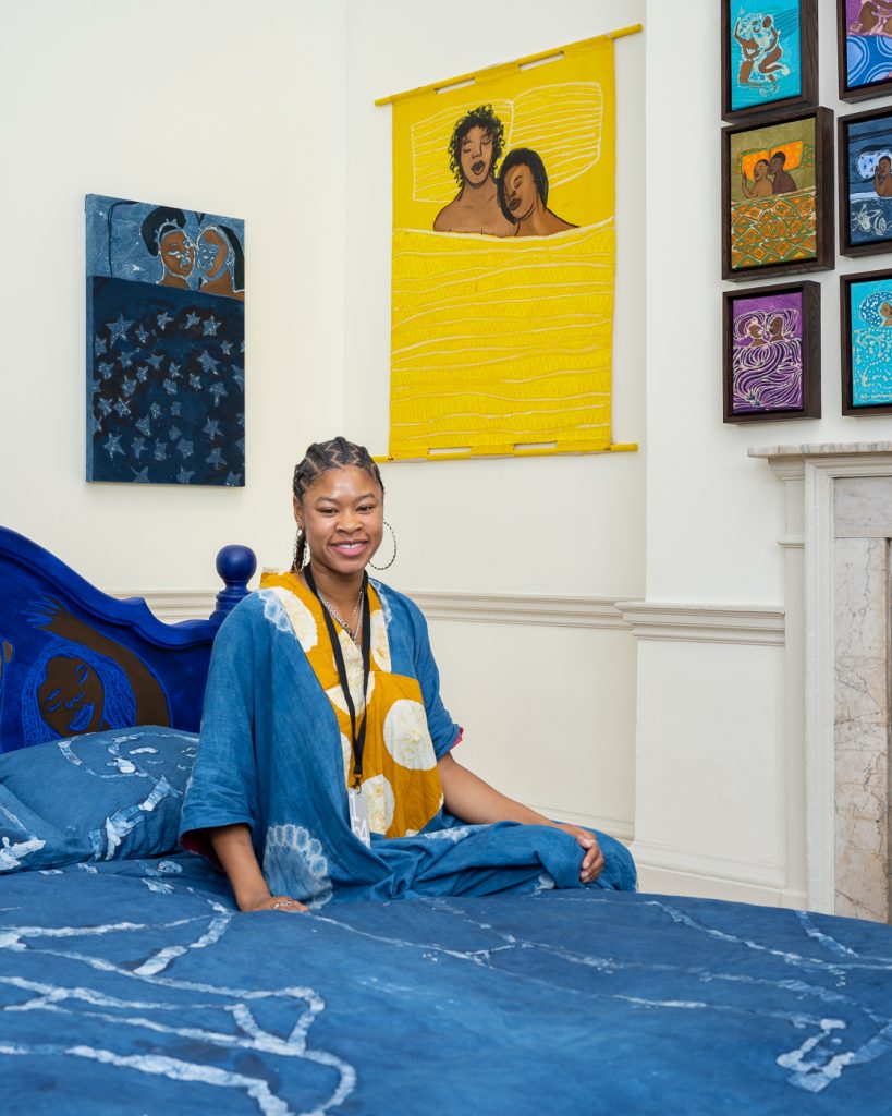 Sola Olulode, with her installation at 1-54. Courtesy of Berntson Bhattacharjee Gallery.