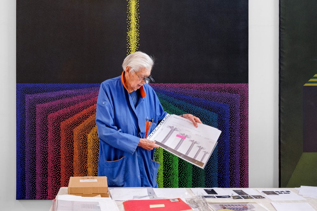Julio Le Parc in his studio in Cachan, France, a suburb of Paris. Photo by Gregory Copitet, courtesy of the artist.